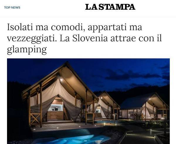 V spletnem časopisu La Stampa o privlačnih slovenskih glampingih