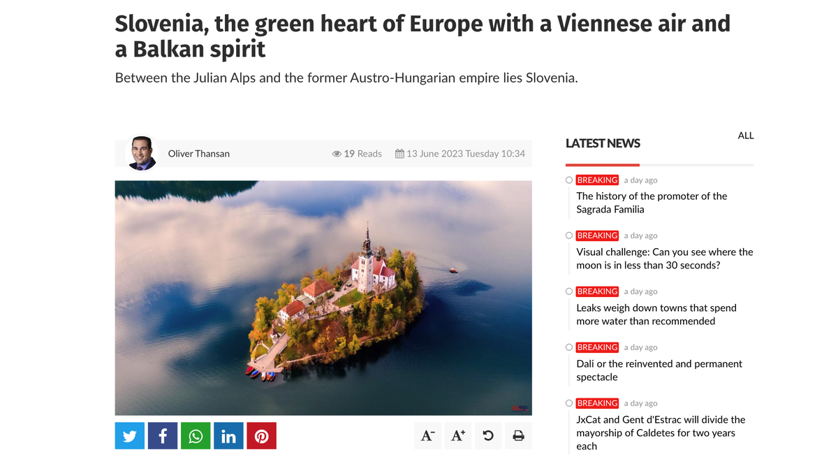 O Sloveniji v preteklem tednu USA News, Mirror in The Times