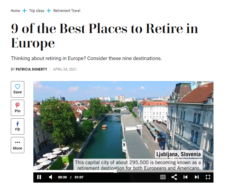Priznani ameriški medij Travel & Leisure Slovenijo uvrstil na lestvico najbolj priljubljenih destinacij za tretje življenjsko obdobje